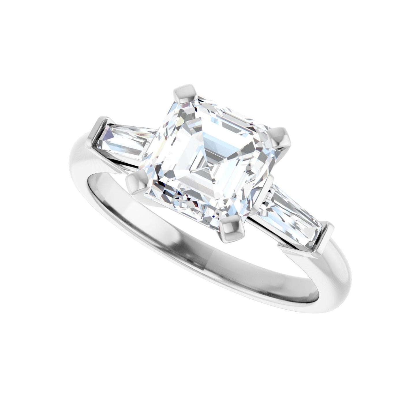 Asscher Three-Stone Engagement Ring | Metal Type=14K White Gold | Center Stone Size=2 CT | Image 5