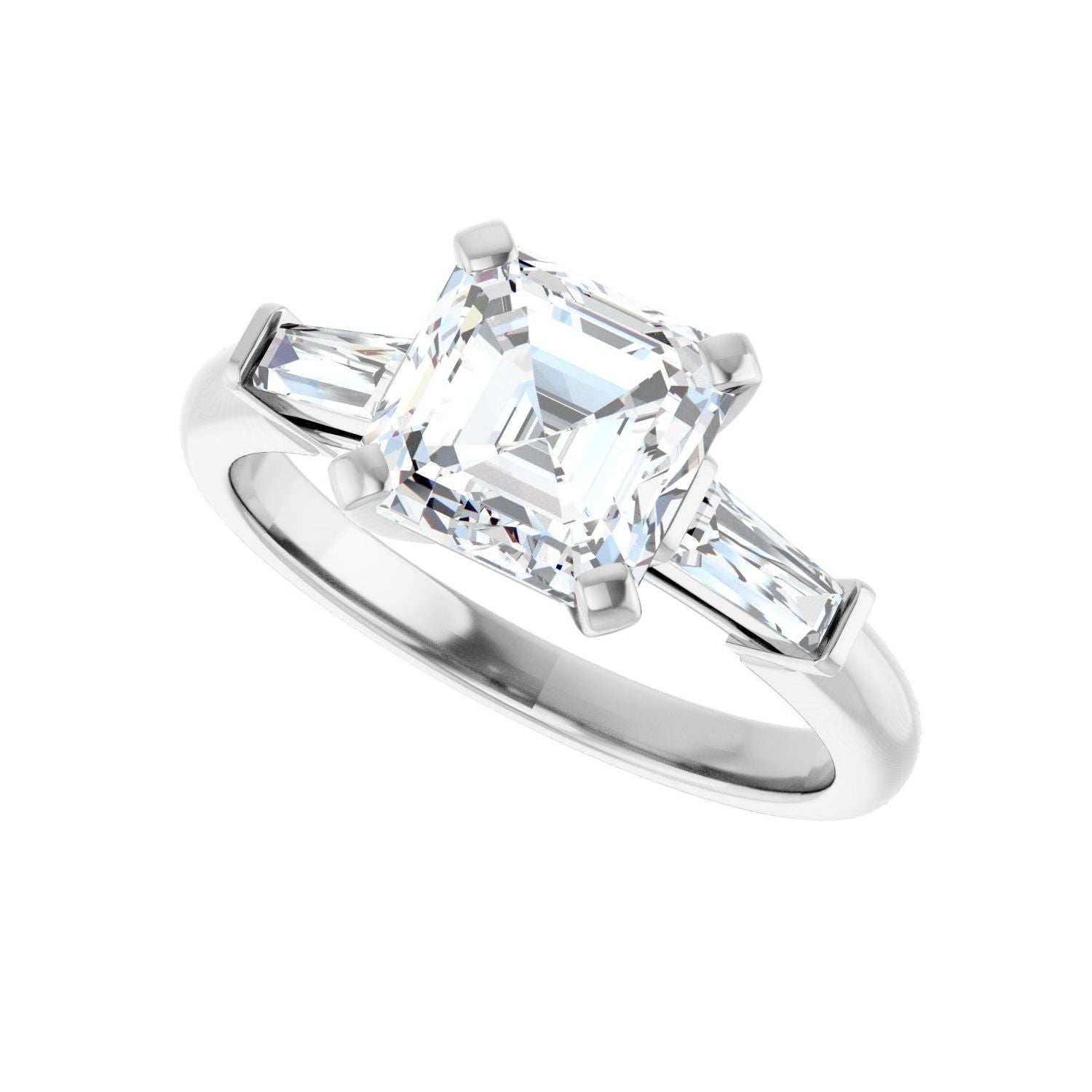 Asscher Three-Stone Engagement Ring | Metal Type=14K White Gold | Center Stone Size=2 CT | Image 5
