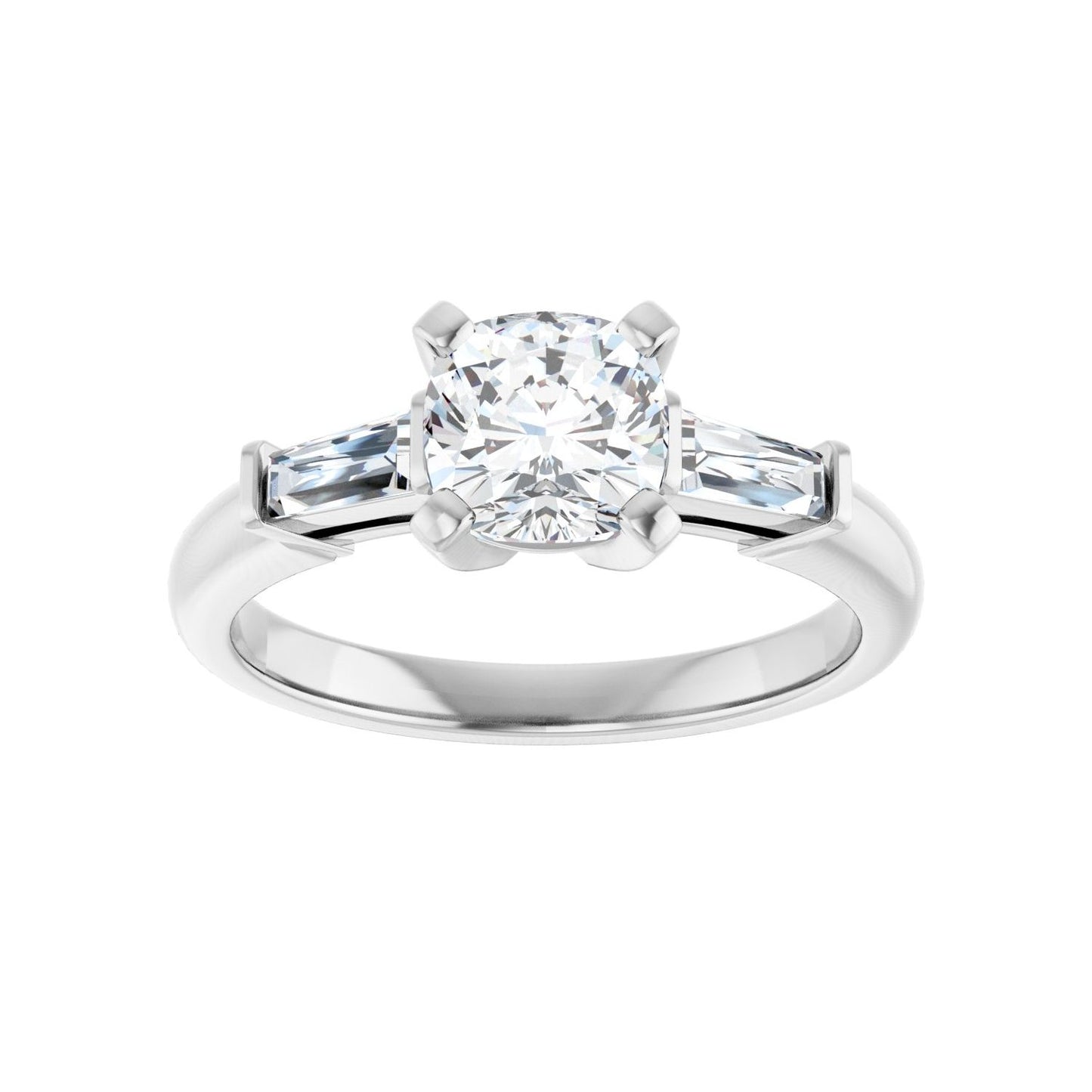 Cushion Three-Stone Engagement Ring | Metal Type=14K White Gold | Center Stone Size=1 CT | Image 3