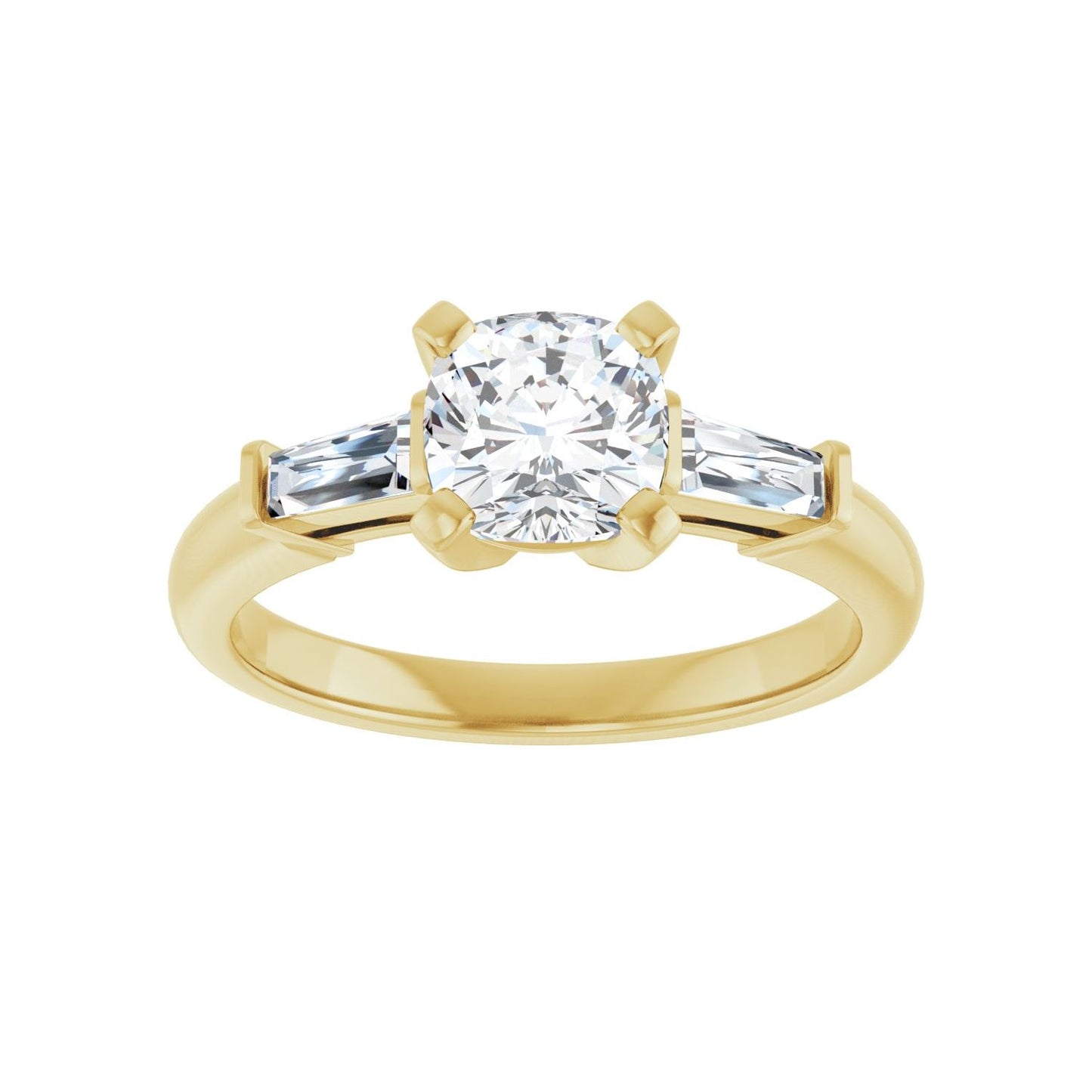 Cushion Three-Stone Engagement Ring | Metal Type=14K Yellow Gold | Center Stone Size=1 CT | Image 3
