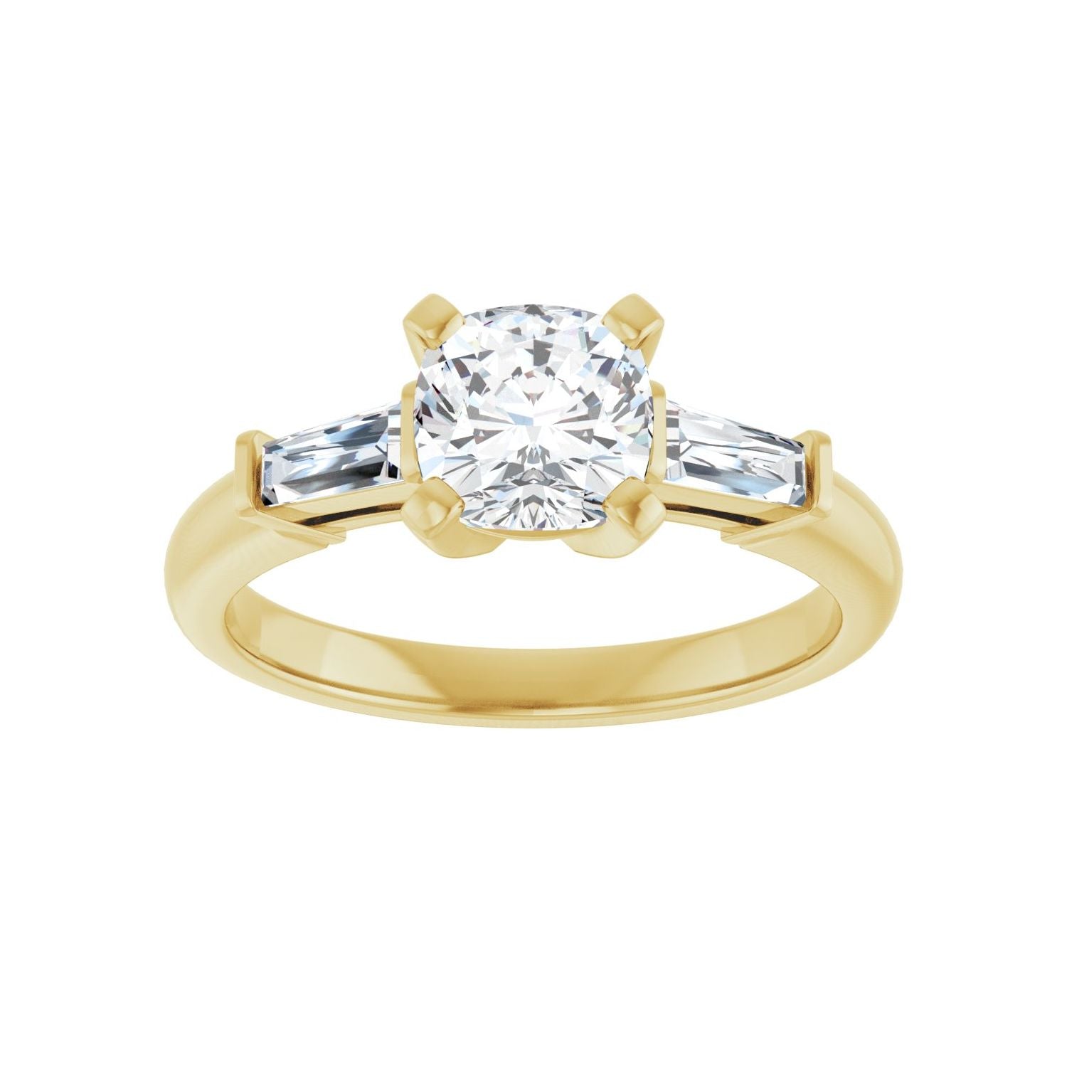 Cushion Three-Stone Engagement Ring | Metal Type=14K Yellow Gold | Center Stone Size=1 CT | Image 3