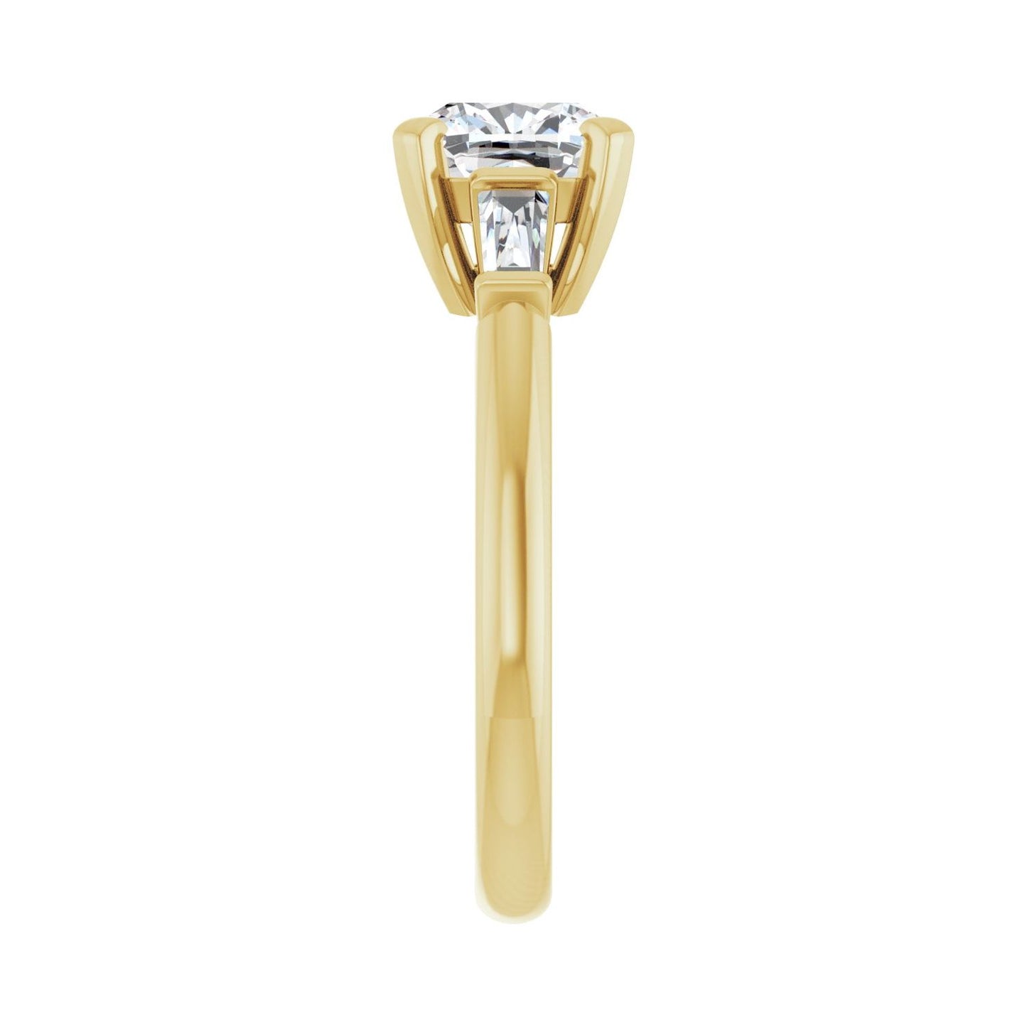 Cushion Three-Stone Engagement Ring | Metal Type=14K Yellow Gold | Center Stone Size=2 CT | Image 4