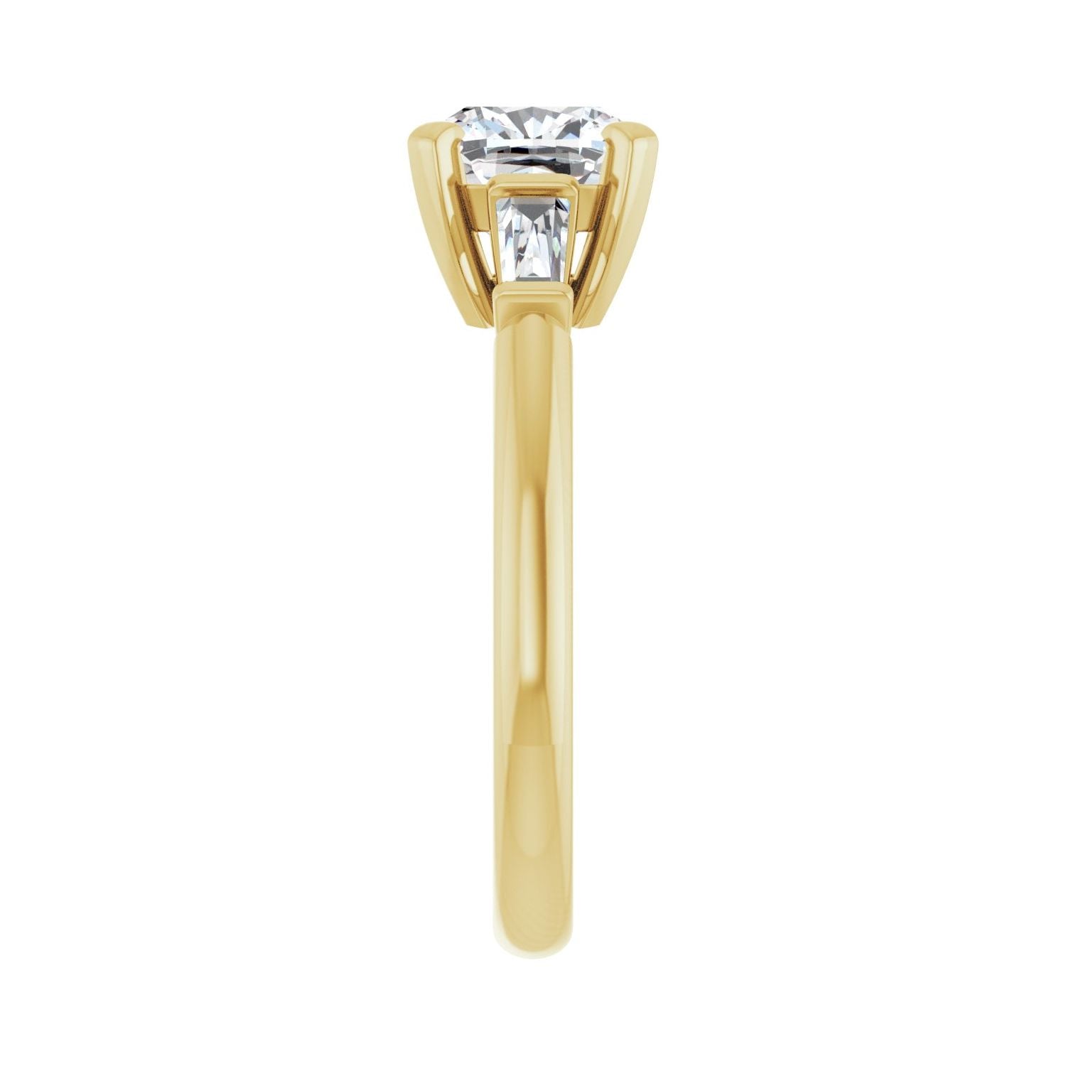 Cushion Three-Stone Engagement Ring | Metal Type=14K Yellow Gold | Center Stone Size=2 CT | Image 4