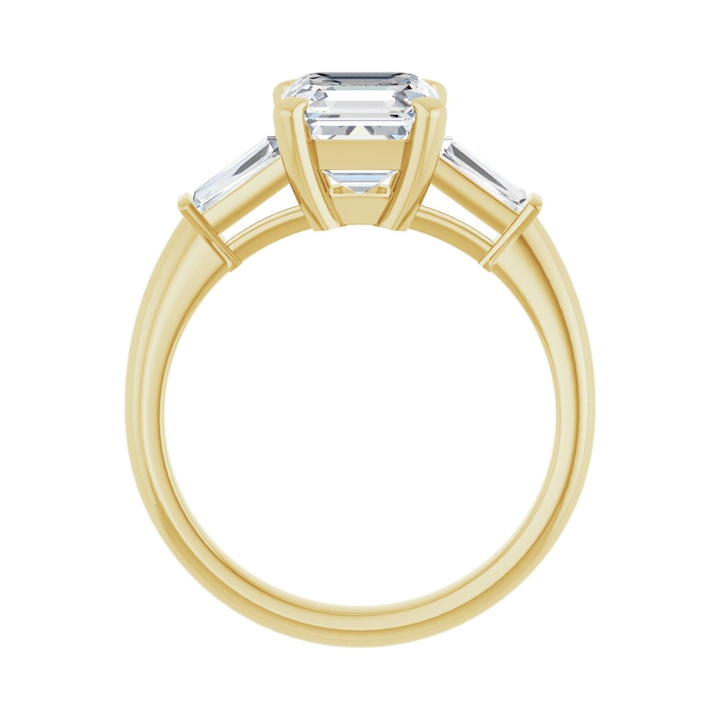 Asscher Three-Stone Engagement Ring | Metal Type=14K Yellow Gold | Center Stone Size=2 CT | Image 2