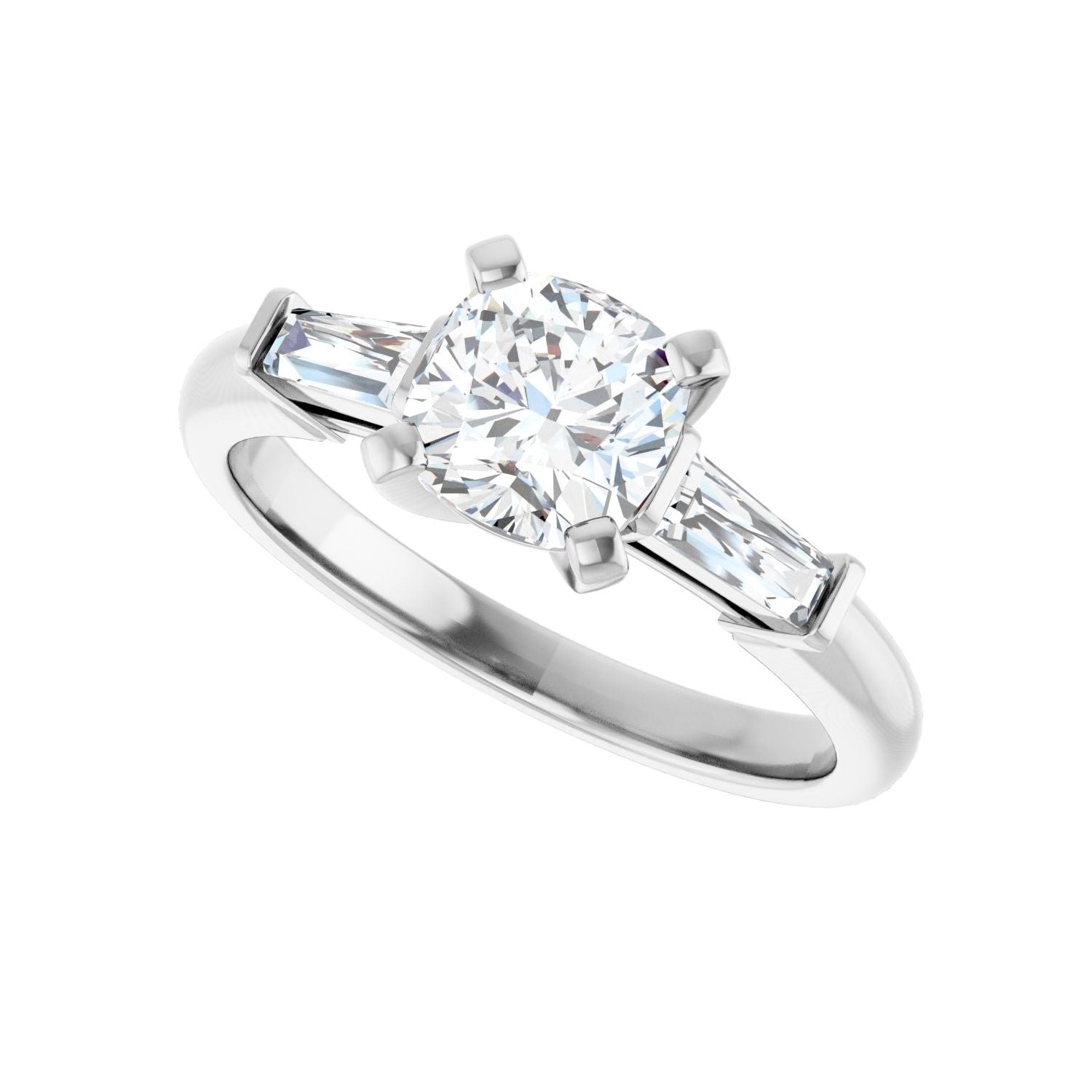 Cushion Three-Stone Engagement Ring | Metal Type=14K White Gold | Center Stone Size=1 CT | Image 5