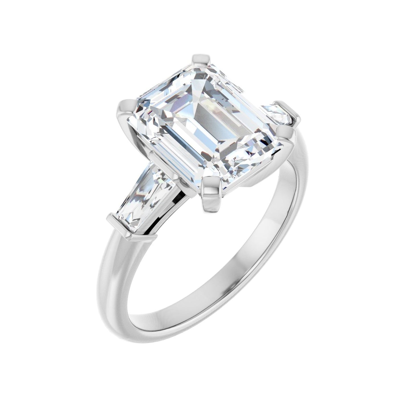Emerald Three-Stone Engagement Ring | Metal Type=14K White Gold | Center Stone Size=3 CT | Image 1