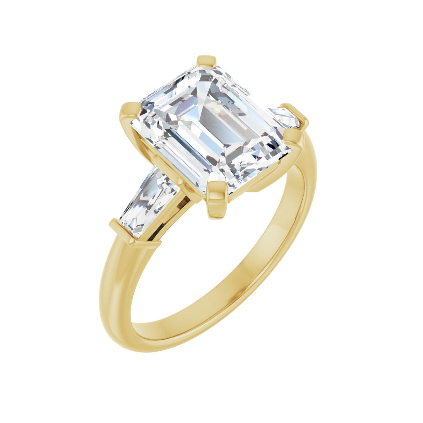 Emerald Three-Stone Engagement Ring | Metal Type=14K Yellow Gold | Center Stone Size=3 CT | Image 1
