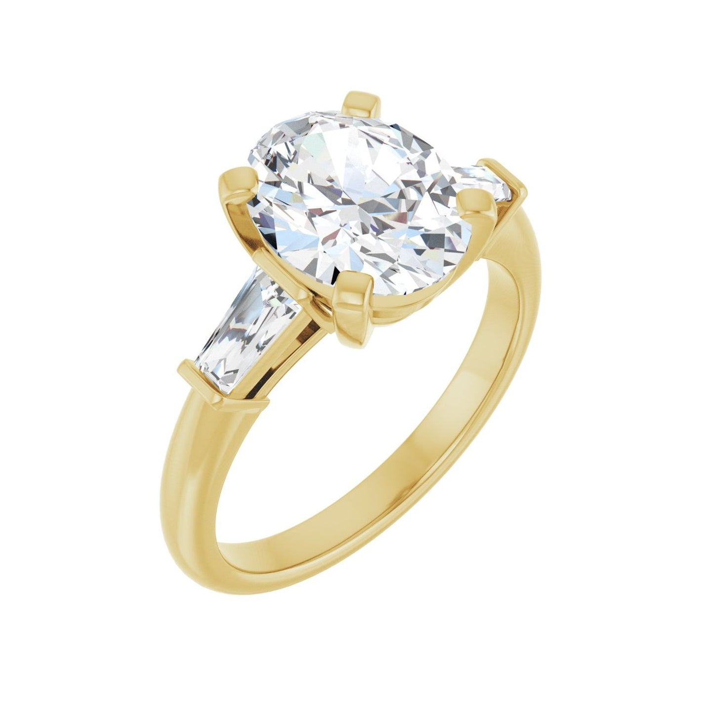 Oval Three-Stone Engagement Ring | Metal Type=14K Yellow Gold | Center Stone Size=2.5 CT | Image 1