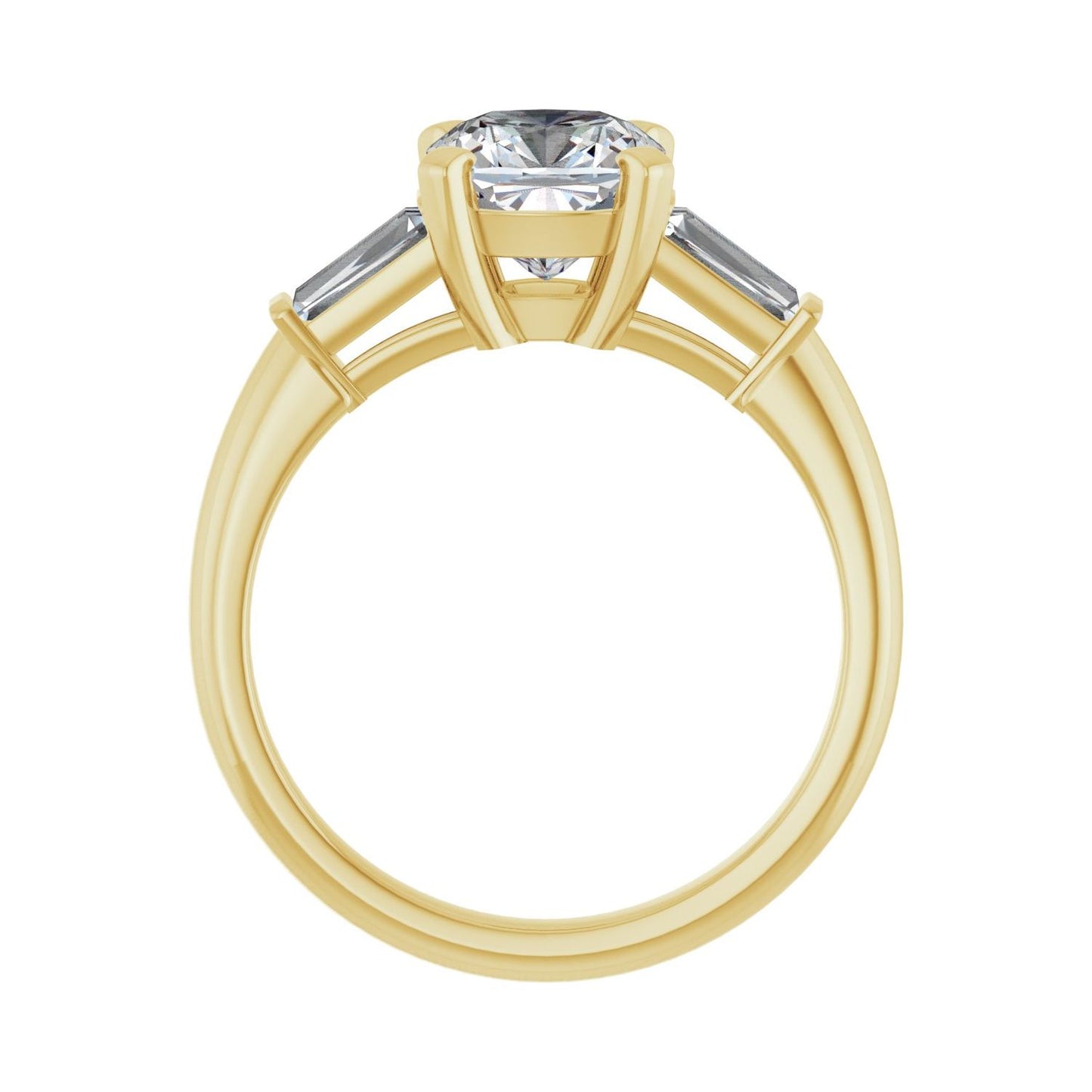 Cushion Three-Stone Engagement Ring | Metal Type=14K Yellow Gold | Center Stone Size=2 CT | Image 2