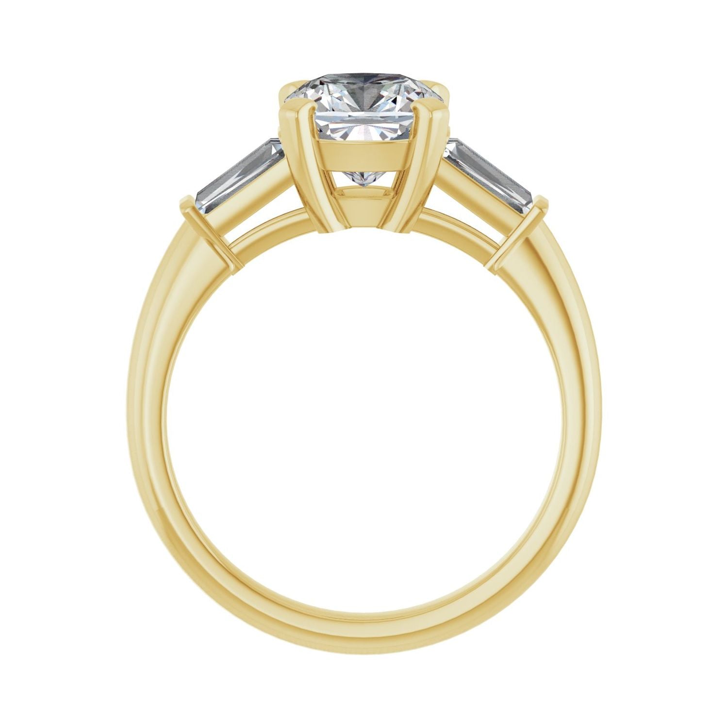 Cushion Three-Stone Engagement Ring | Metal Type=14K Yellow Gold | Center Stone Size=2 CT | Image 2