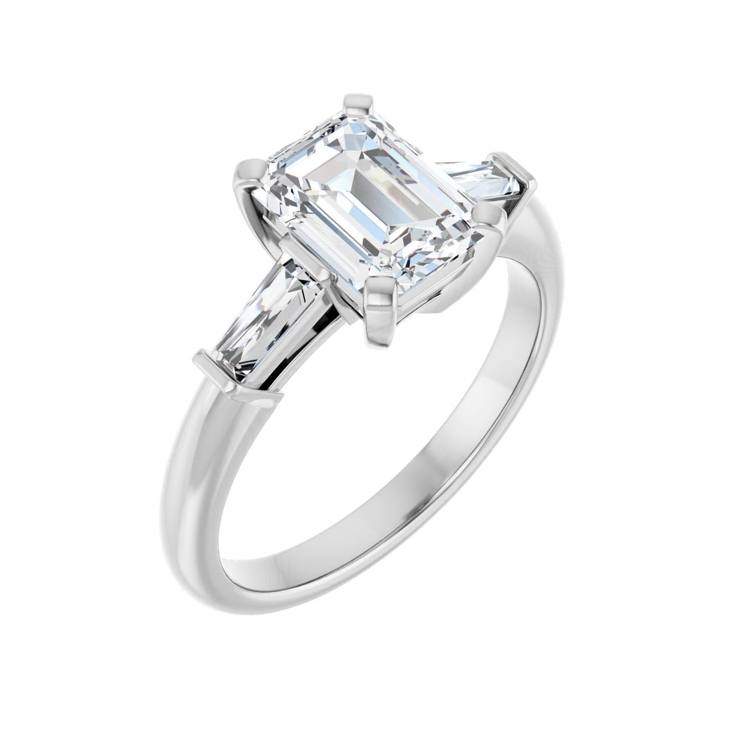 Emerald Three-Stone Engagement Ring | Metal Type=14K White Gold | Center Stone Size=2 CT | Image 1