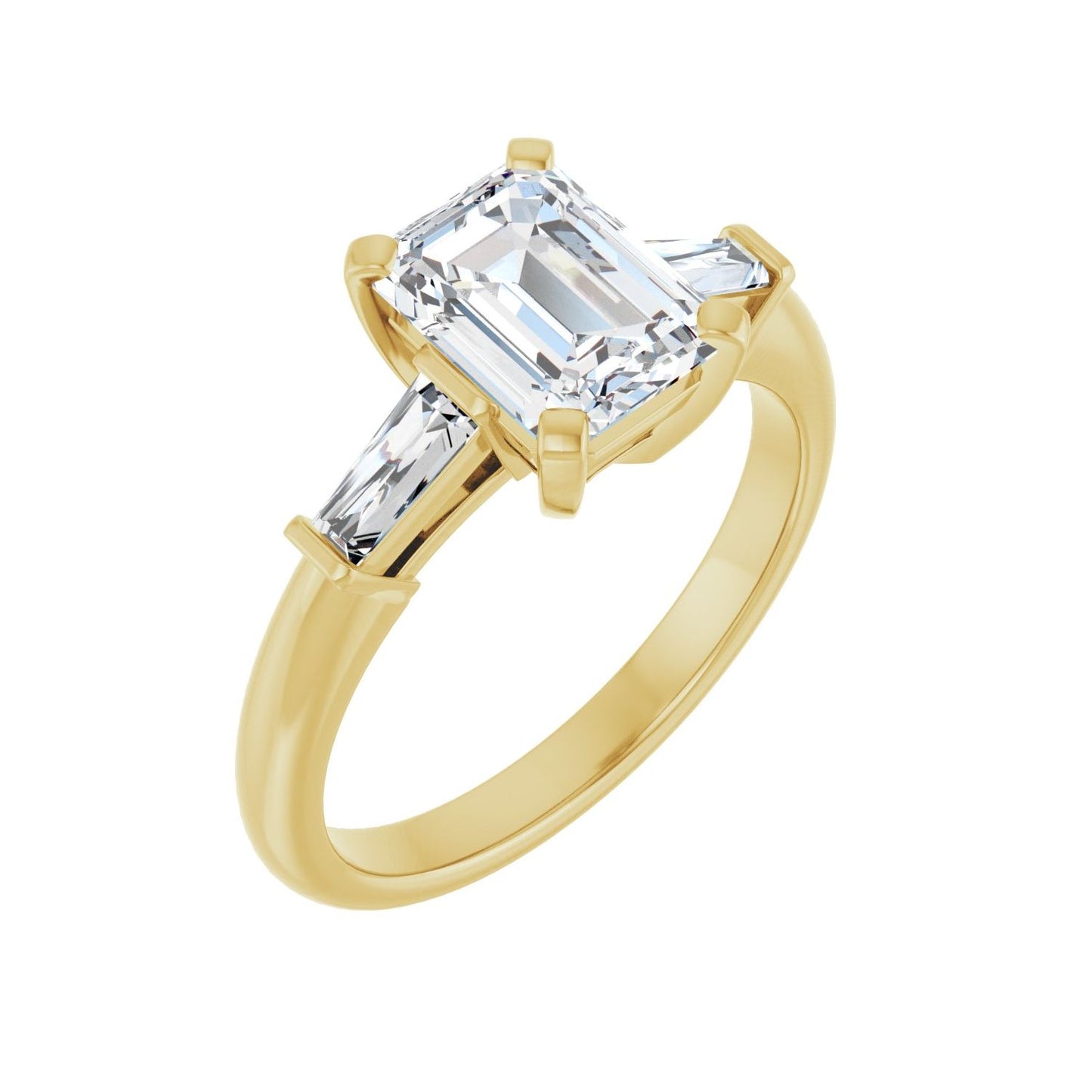 Emerald Three-Stone Engagement Ring | Metal Type=14K Yellow Gold | Center Stone Size=2 CT | Image 1