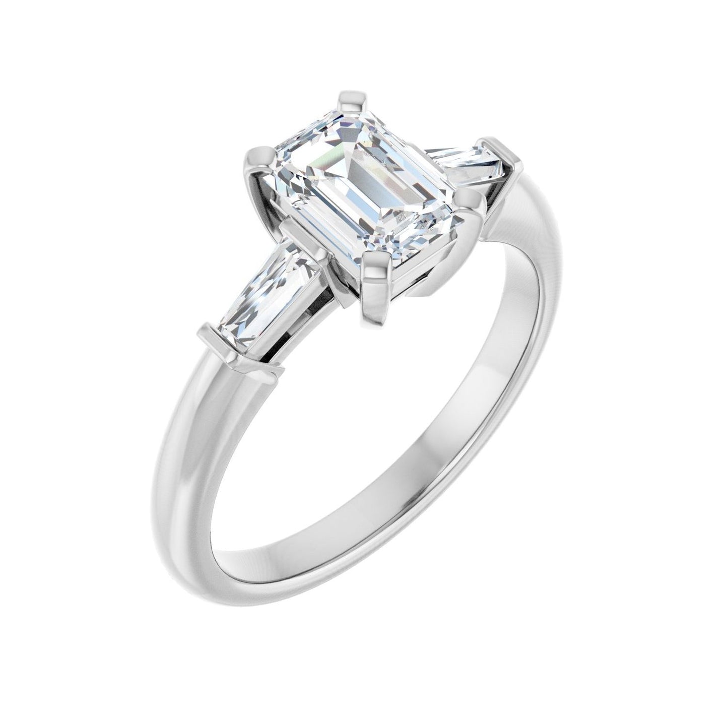 Emerald Three-Stone Engagement Ring | Metal Type=14K White Gold | Center Stone Size=1.5 CT | Image 1