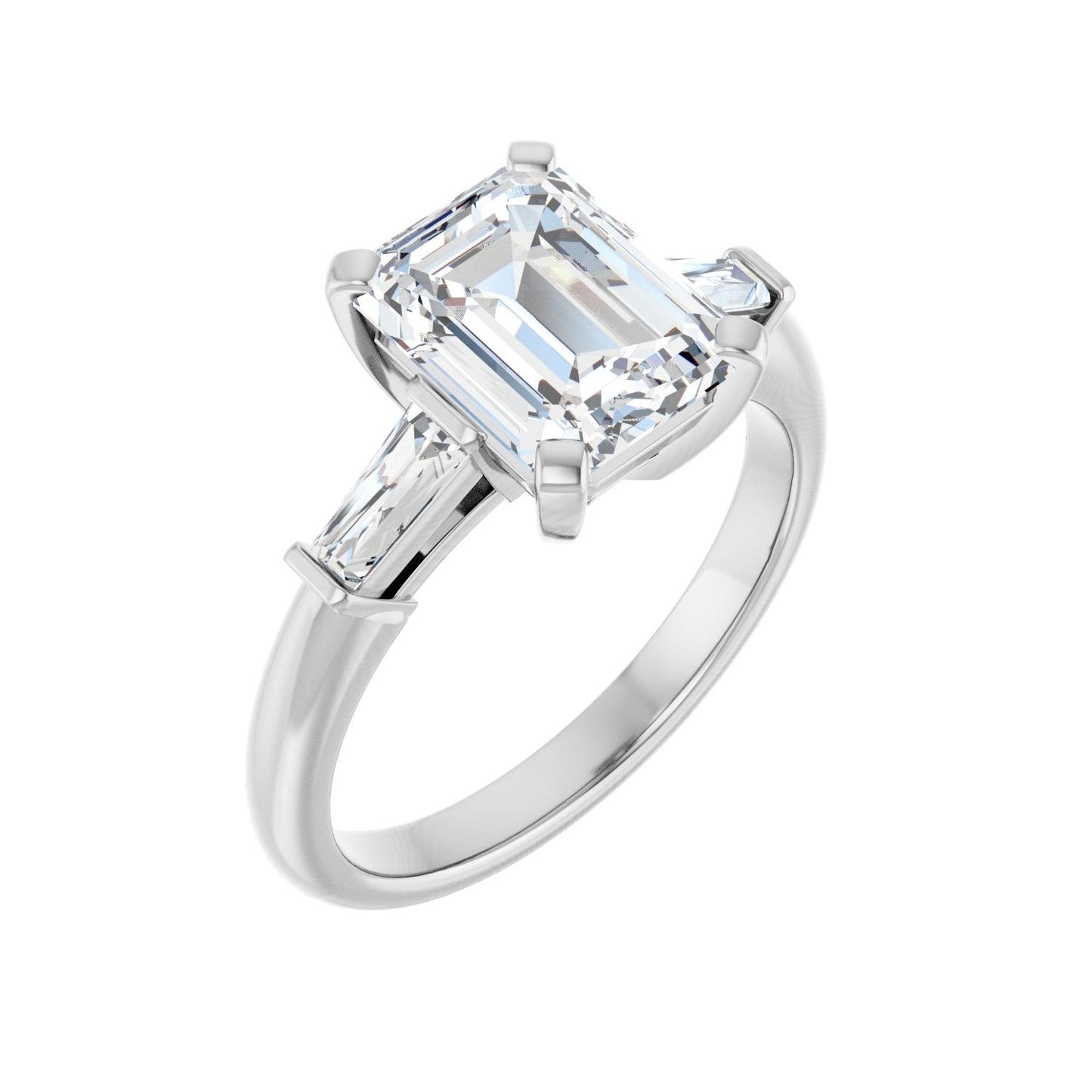 Emerald Three-Stone Engagement Ring | Metal Type=14K White Gold | Center Stone Size=2.5 CT | Image 1