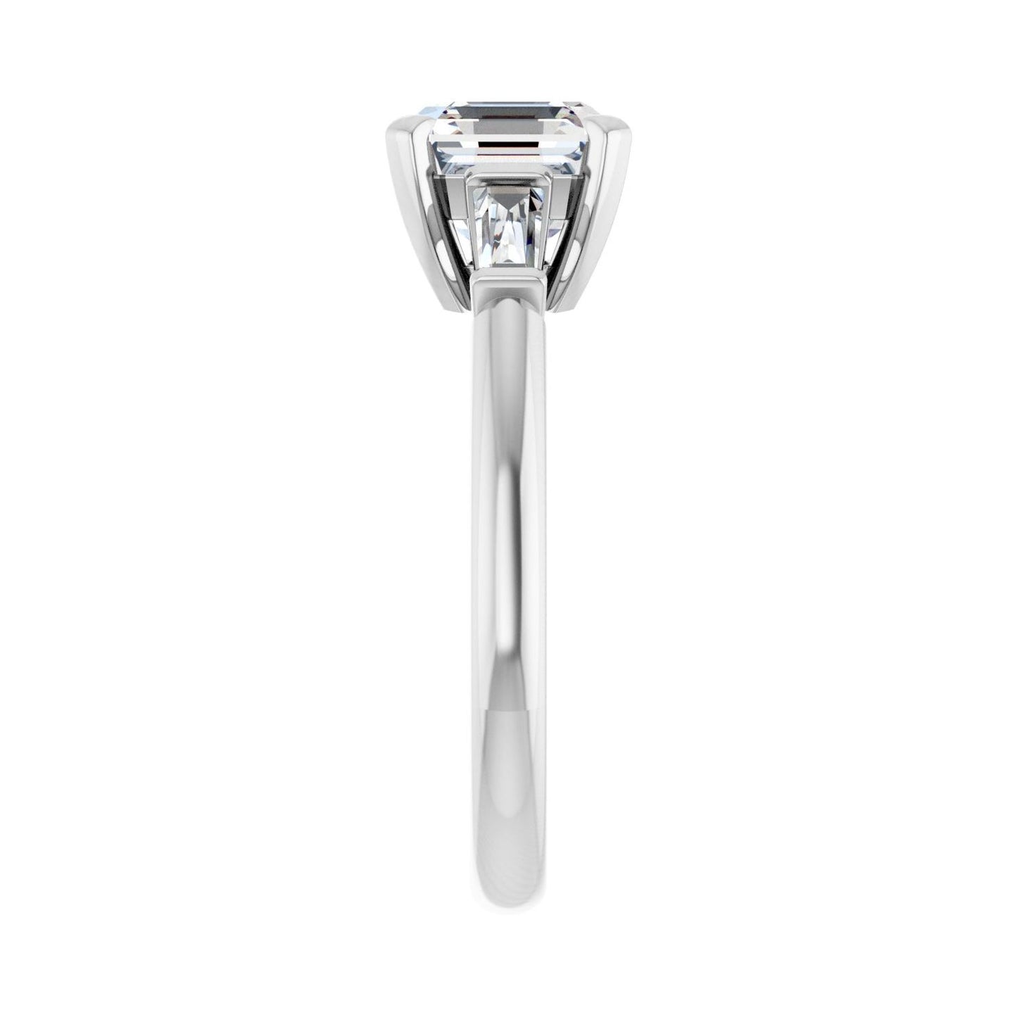 Asscher Three-Stone Engagement Ring | Metal Type=14K White Gold | Center Stone Size=2 CT | Image 4