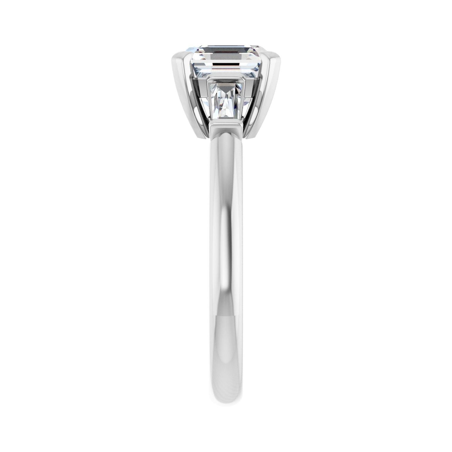 Asscher Three-Stone Engagement Ring | Metal Type=14K White Gold | Center Stone Size=2 CT | Image 4