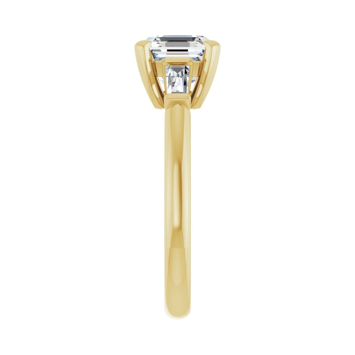 Asscher Three-Stone Engagement Ring | Metal Type=14K Yellow Gold | Center Stone Size=2 CT | Image 4