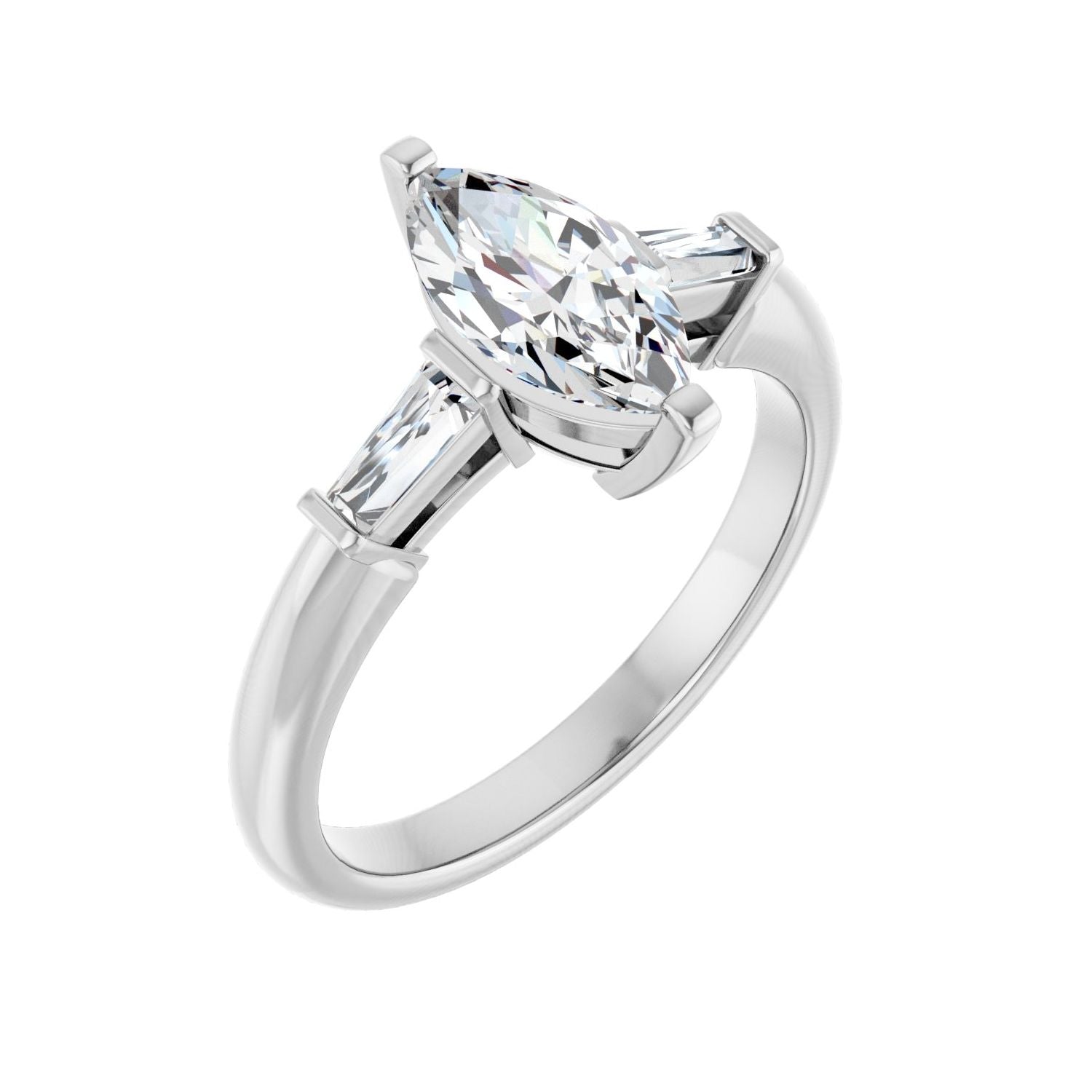 Marquise Three-Stone Engagement Ring | Metal Type=14K White Gold | Center Stone Size=1 CT | Image 1