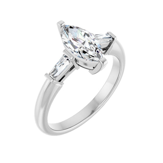 Marquise Three-Stone Engagement Ring | Metal Type=14K White Gold | Center Stone Size=1 CT | Image 1