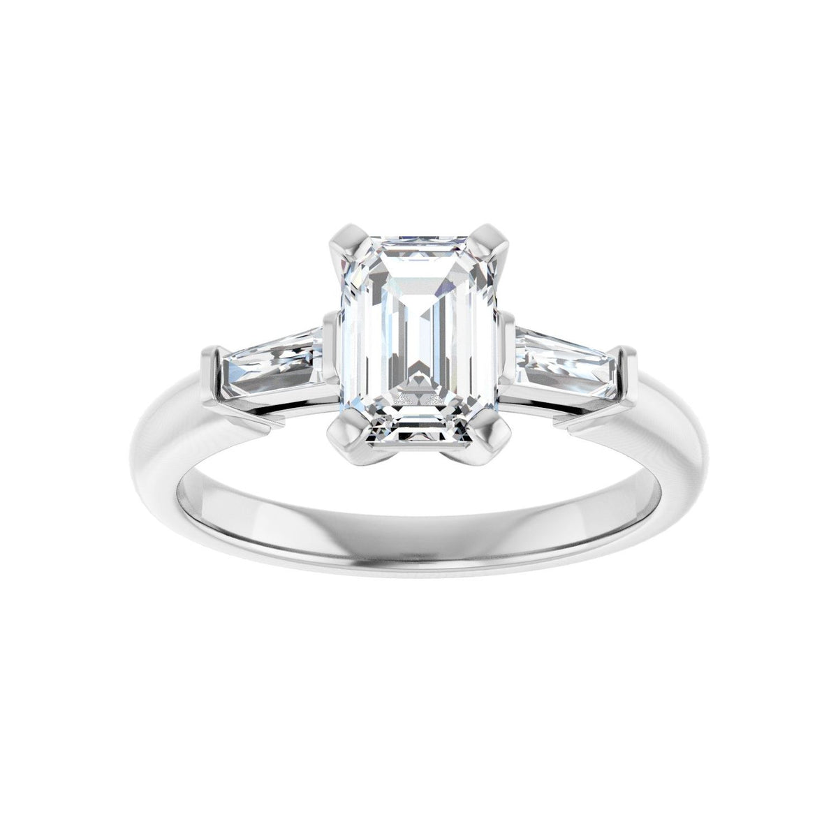 Emerald Three-Stone Engagement Ring | Metal Type=14K White Gold | Center Stone Size=1.5 CT | Image 1