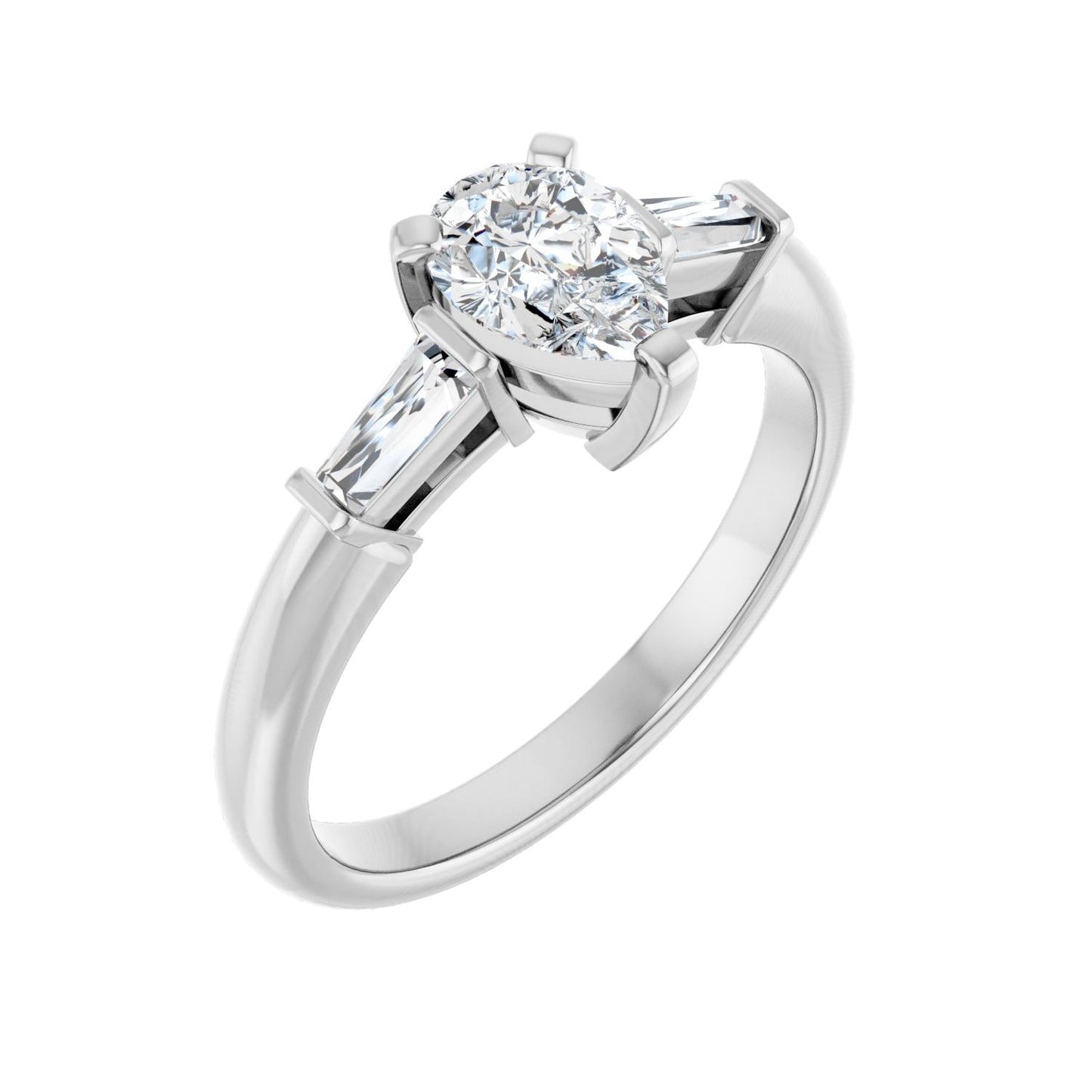 Pear Three-Stone Engagement Ring | Metal Type=14K White Gold | Center Stone Size=1 CT | Image 1