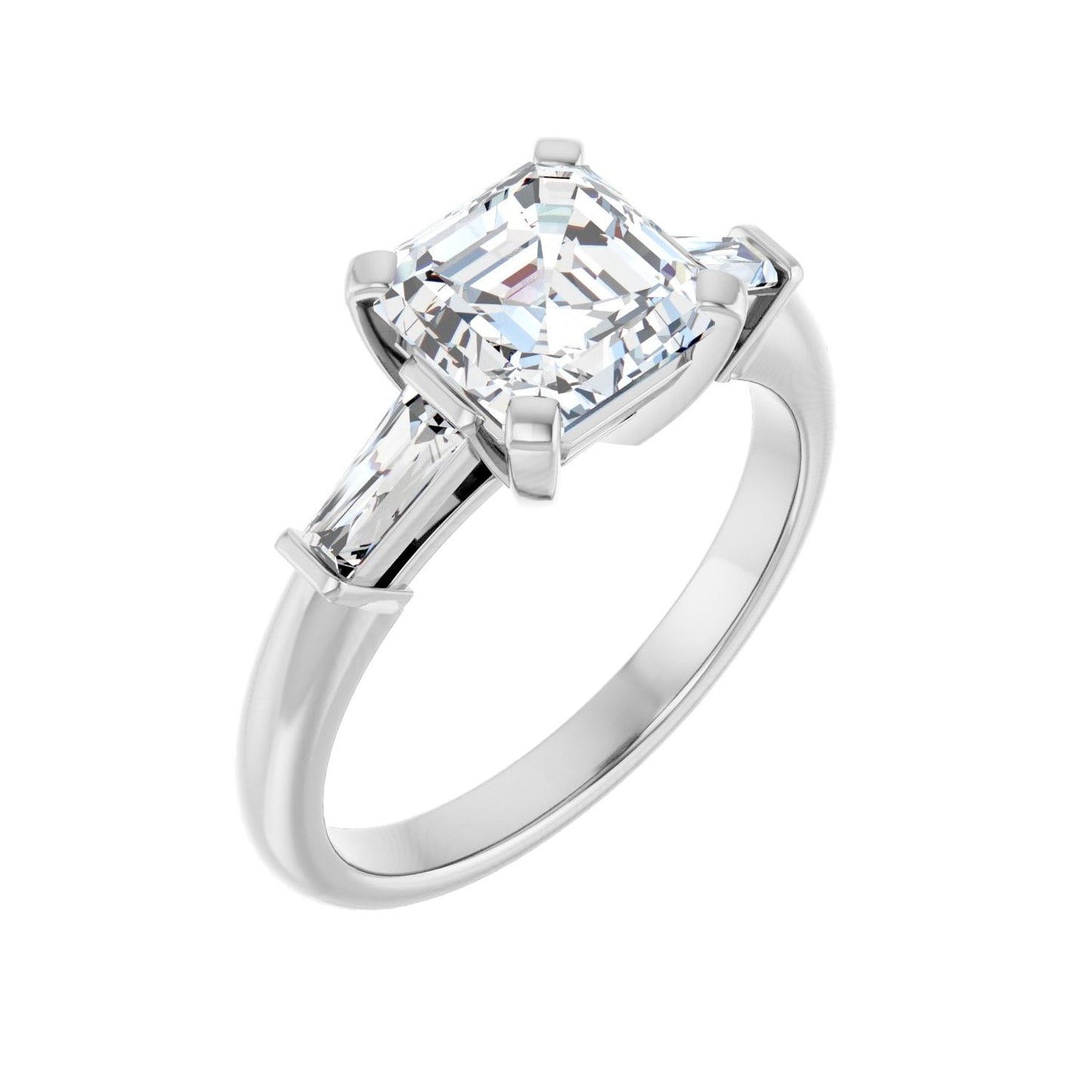 Asscher Three-Stone Engagement Ring | Metal Type=14K White Gold | Center Stone Size=2 CT | Image 1