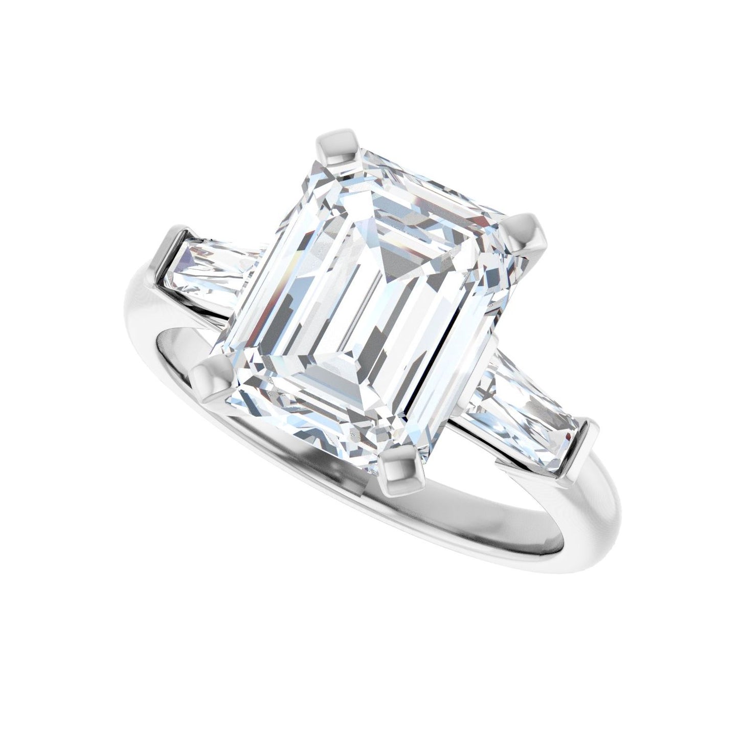 Emerald Three-Stone Engagement Ring | Metal Type=14K White Gold | Center Stone Size=3 CT | Image 5