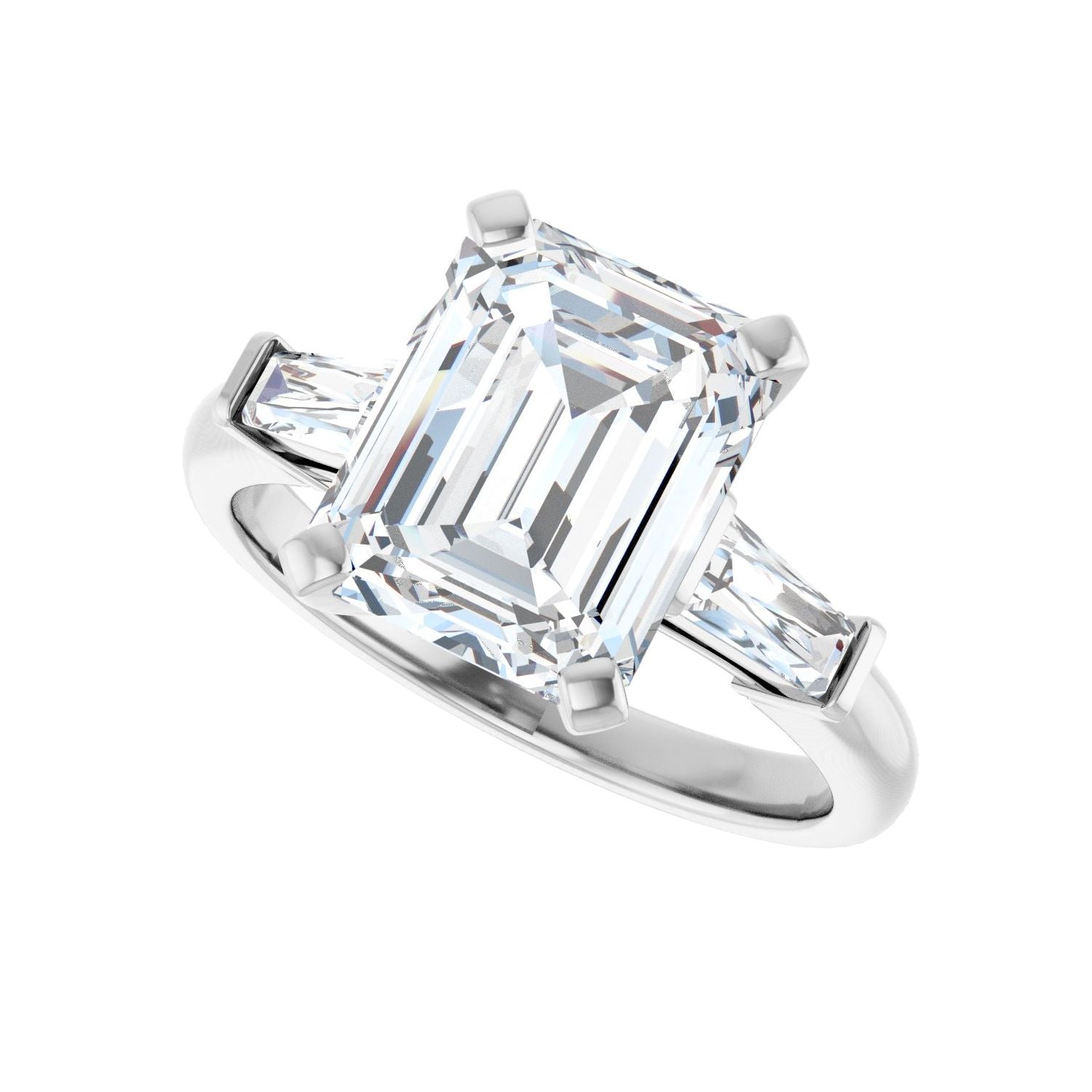 Emerald Three-Stone Engagement Ring | Metal Type=14K White Gold | Center Stone Size=3 CT | Image 5