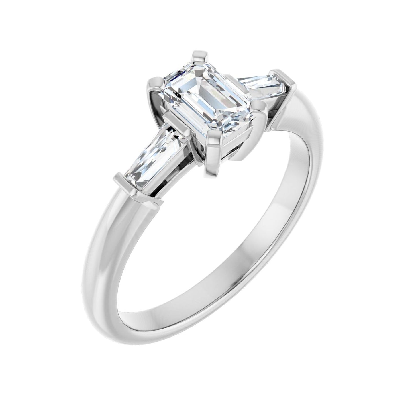 Emerald Three-Stone Engagement Ring | Metal Type=14K White Gold | Center Stone Size=1 CT | Image 1
