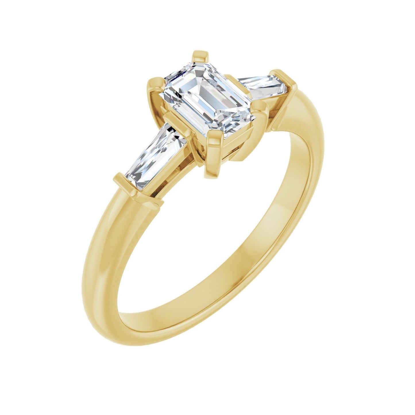 Emerald Three-Stone Engagement Ring | Metal Type=14K Yellow Gold | Center Stone Size=1 CT | Image 1