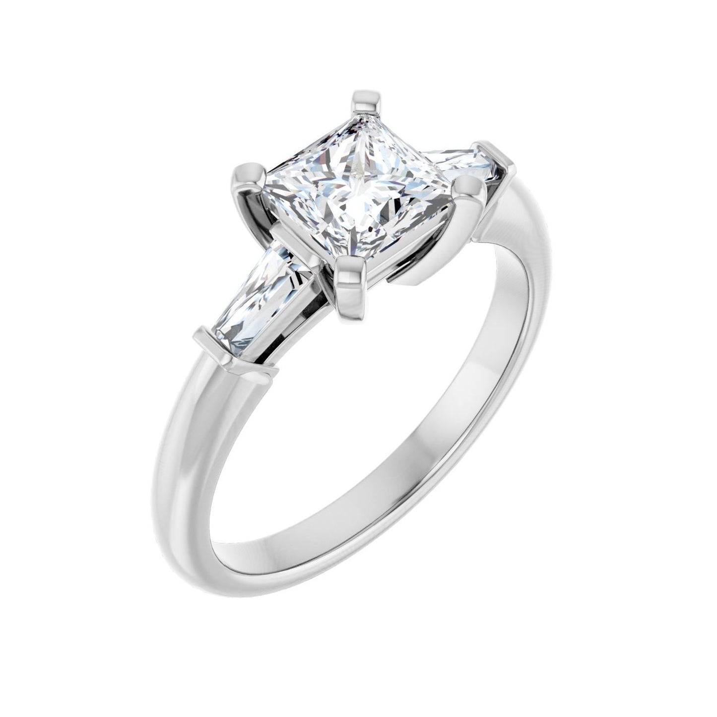 Square Three-Stone Engagement Ring | Metal Type=14K White Gold | Center Stone Size=1 CT | Image 1