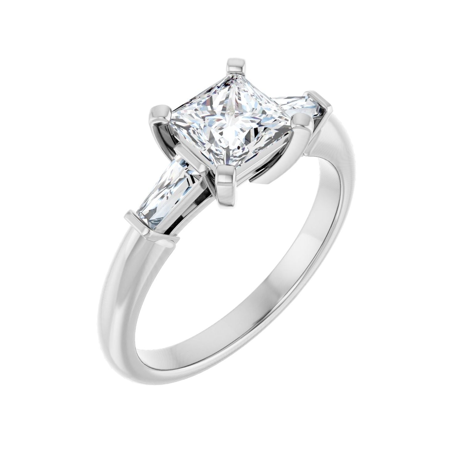 Square Three-Stone Engagement Ring | Metal Type=14K White Gold | Center Stone Size=1 CT | Image 1