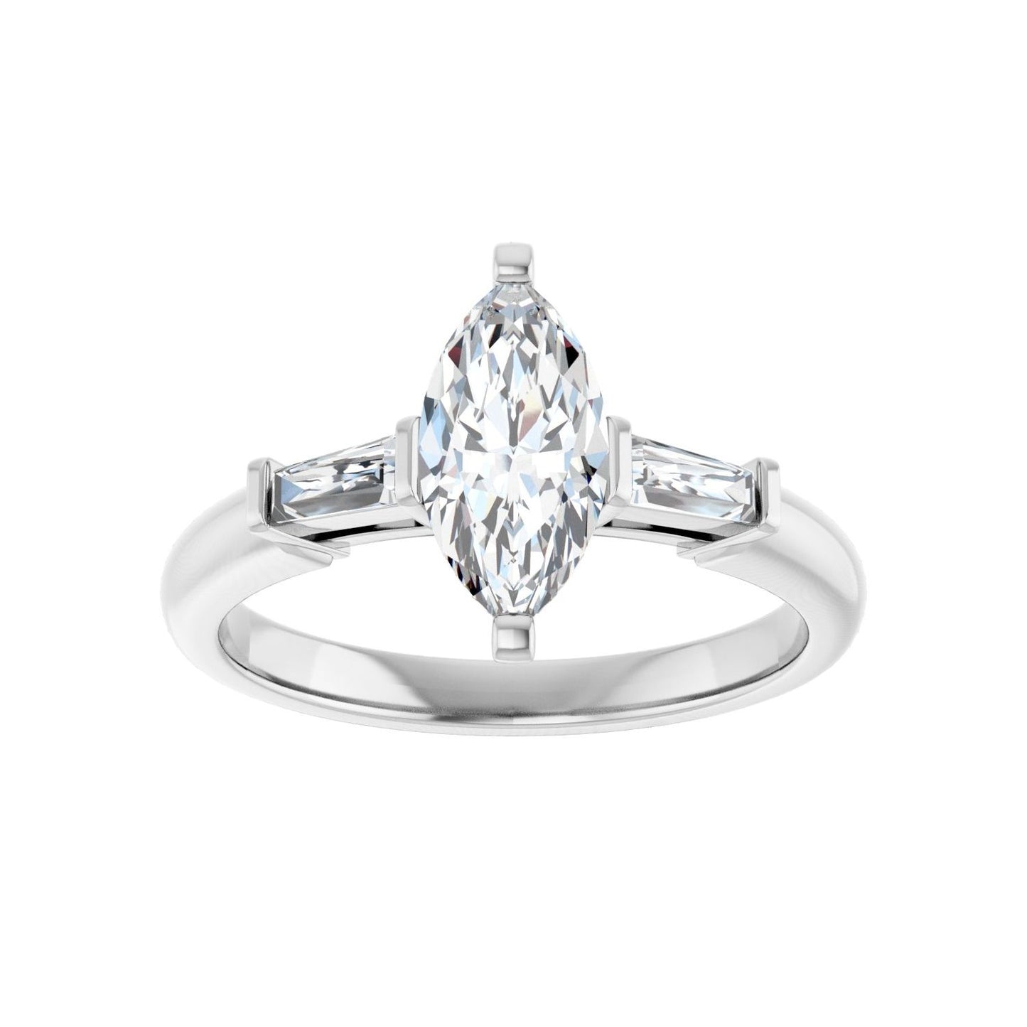 Marquise Three-Stone Engagement Ring | Metal Type=14K White Gold | Center Stone Size=1 CT | Image 3