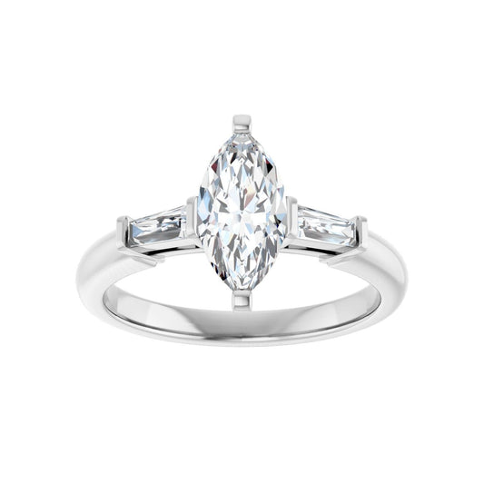 Marquise Three-Stone Engagement Ring | Metal Type=14K White Gold | Center Stone Size=1 CT | Image 1
