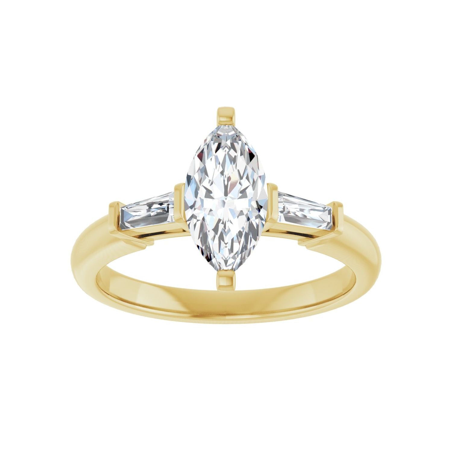 Marquise Three-Stone Engagement Ring | Metal Type=14K Yellow Gold | Center Stone Size=1 CT | Image 3
