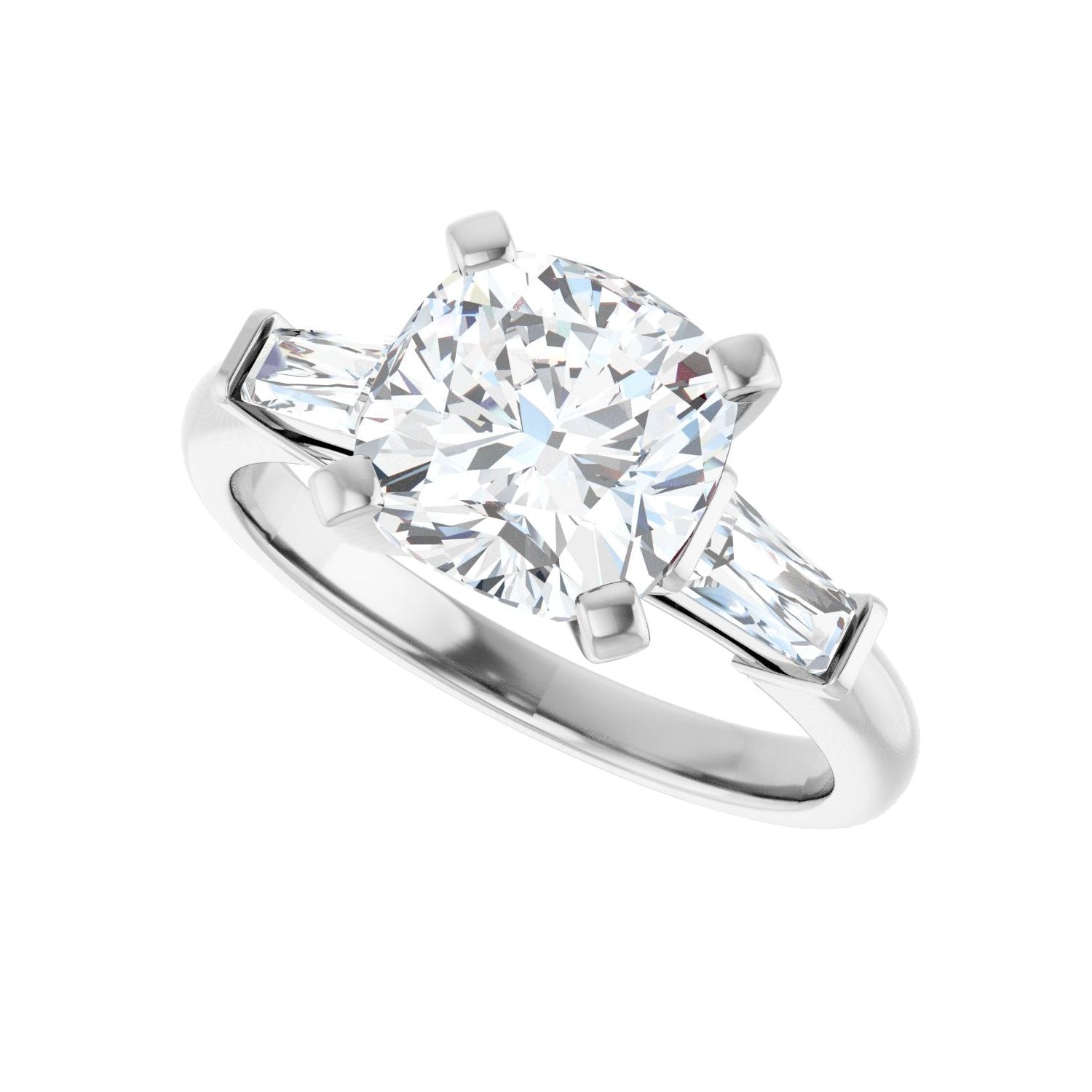Cushion Three-Stone Engagement Ring | Metal Type=14K White Gold | Center Stone Size=3 CT | Image 5