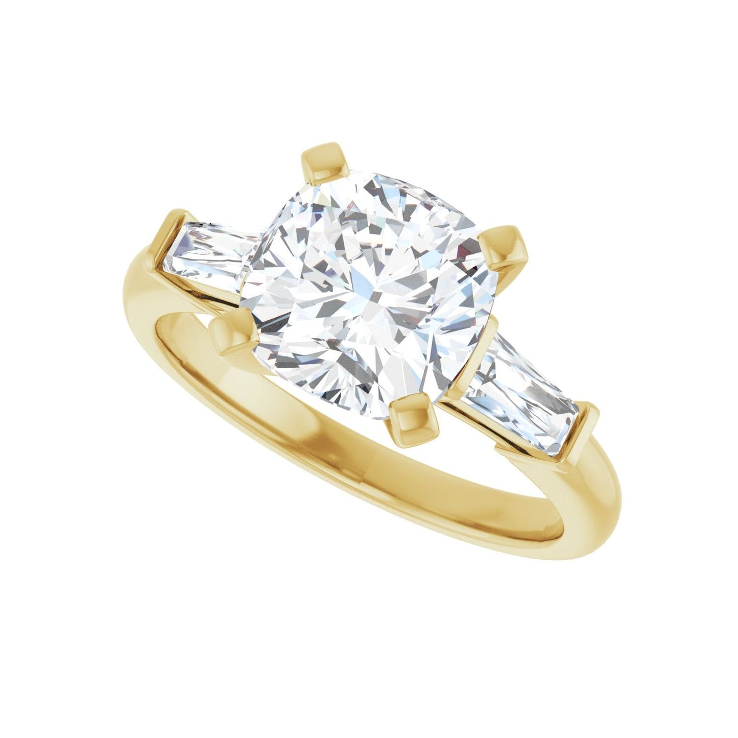Cushion Three-Stone Engagement Ring | Metal Type=14K Yellow Gold | Center Stone Size=3 CT | Image 5