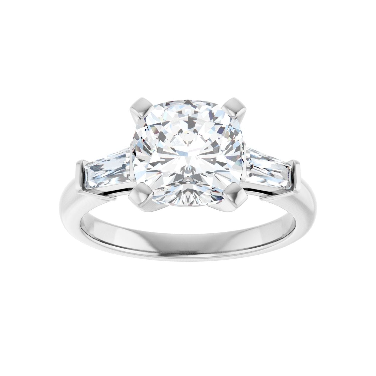 Cushion Three-Stone Engagement Ring | Metal Type=14K White Gold | Center Stone Size=3 CT | Image 3