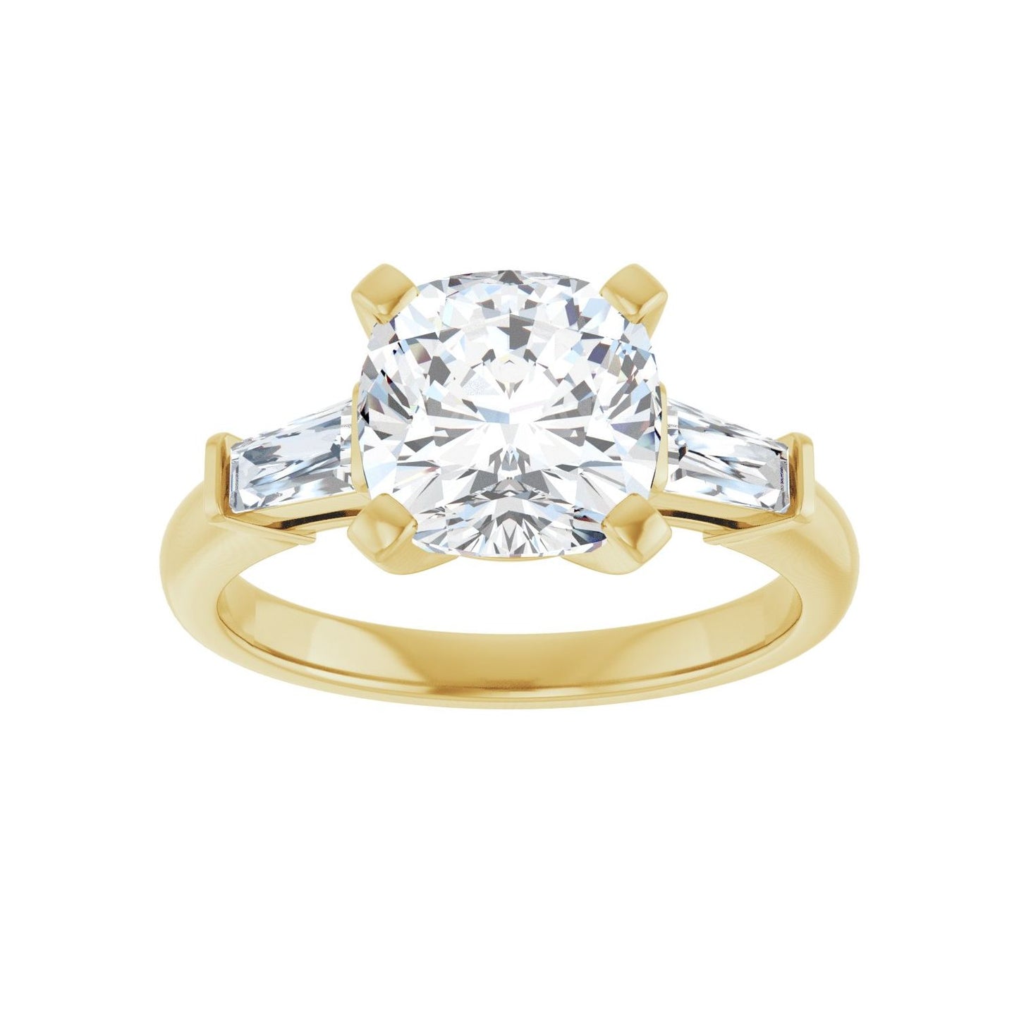 Cushion Three-Stone Engagement Ring | Metal Type=14K Yellow Gold | Center Stone Size=3 CT | Image 3