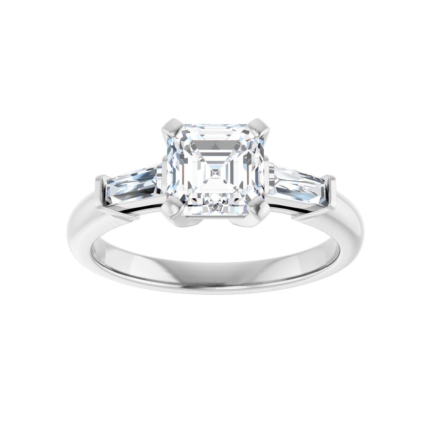 Asscher Three-Stone Engagement Ring | Metal Type=14K White Gold | Center Stone Size=1 CT | Image 3