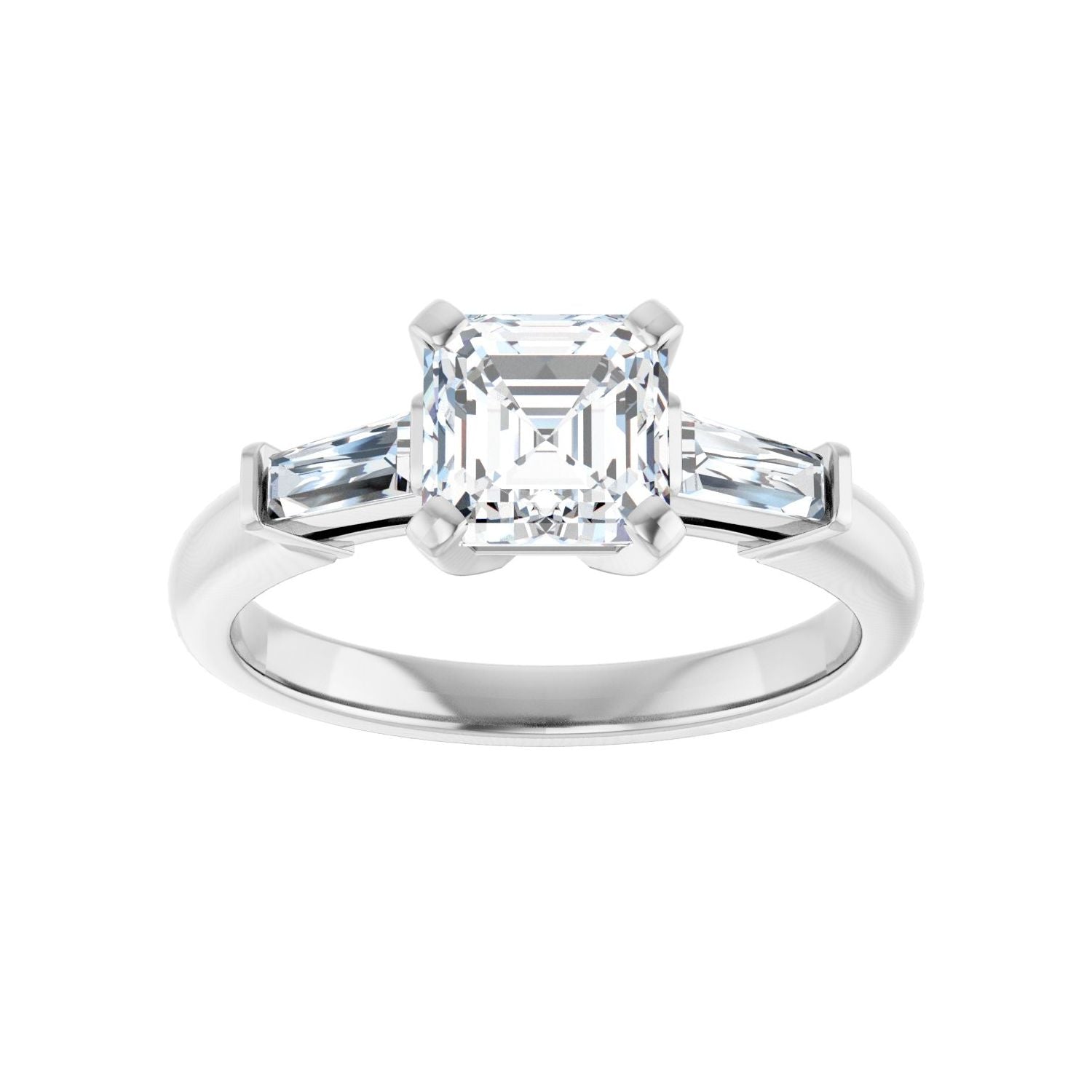 Asscher Three-Stone Engagement Ring | Metal Type=14K White Gold | Center Stone Size=1 CT | Image 3