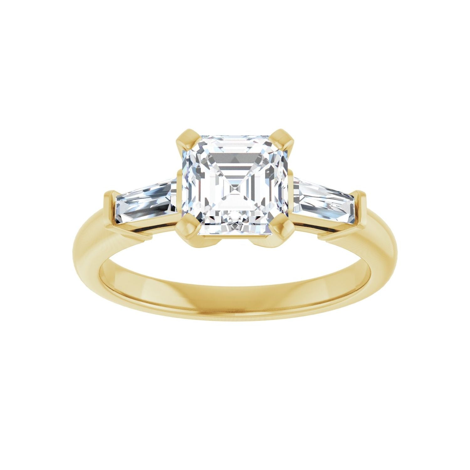 Asscher Three-Stone Engagement Ring | Metal Type=14K Yellow Gold | Center Stone Size=1 CT | Image 3