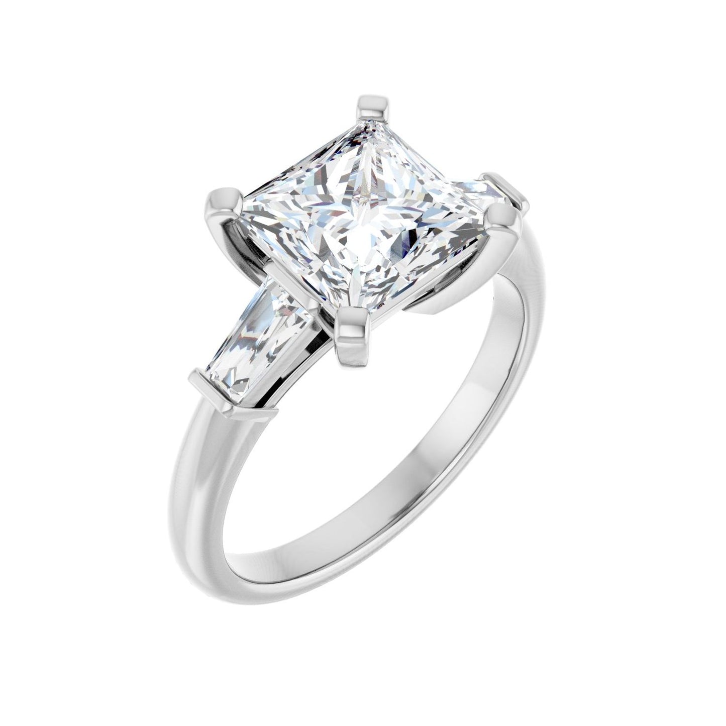 Square Three-Stone Engagement Ring | Metal Type=14K White Gold | Center Stone Size=2.5 CT | Image 1