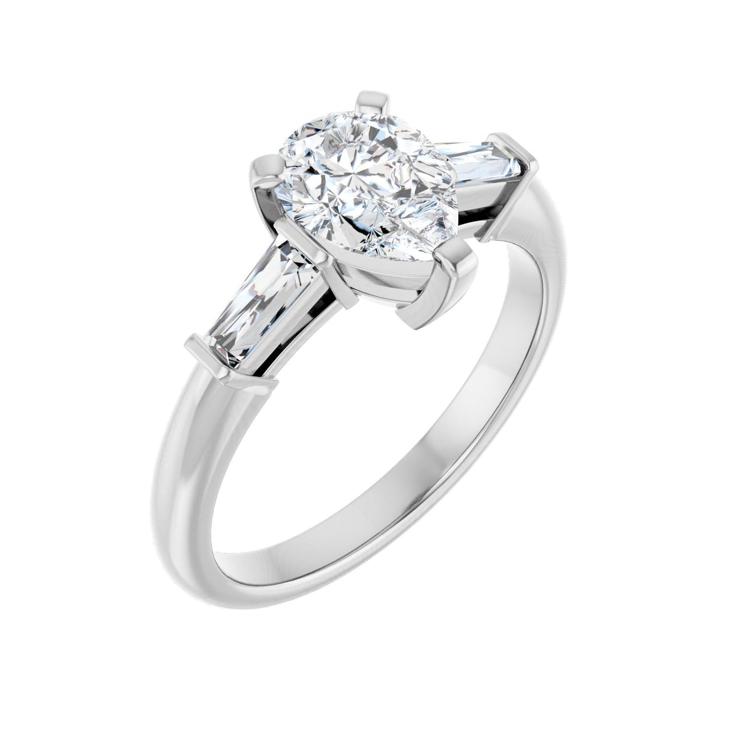 Pear Three-Stone Engagement Ring | Metal Type=14K White Gold | Center Stone Size=1.5 CT | Image 1