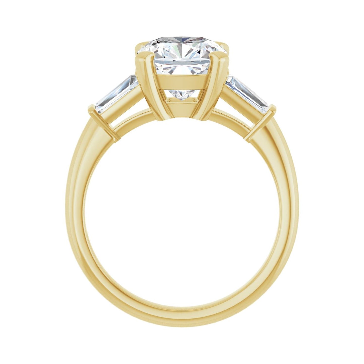 Cushion Three-Stone Engagement Ring | Metal Type=14K Yellow Gold | Center Stone Size=3 CT | Image 2