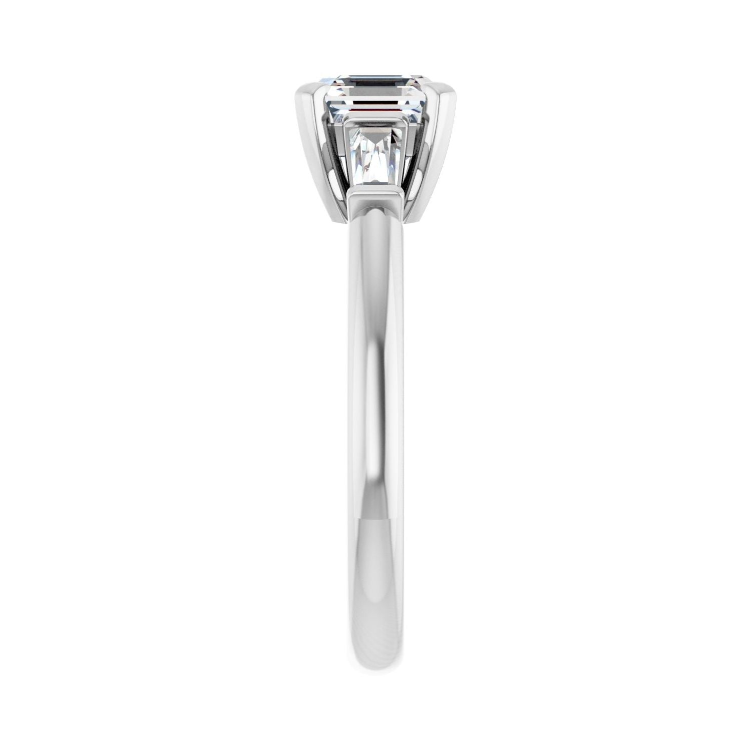 Asscher Three-Stone Engagement Ring | Metal Type=14K White Gold | Center Stone Size=1 CT | Image 4