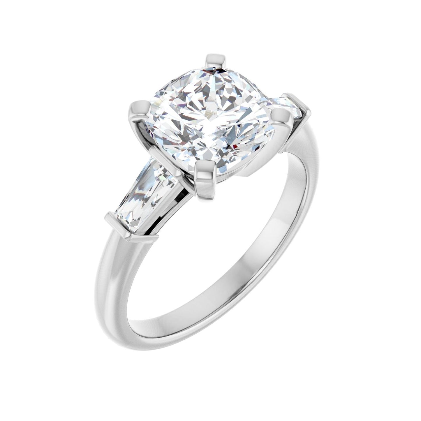 Cushion Three-Stone Engagement Ring | Metal Type=14K White Gold | Center Stone Size=3 CT | Image 1