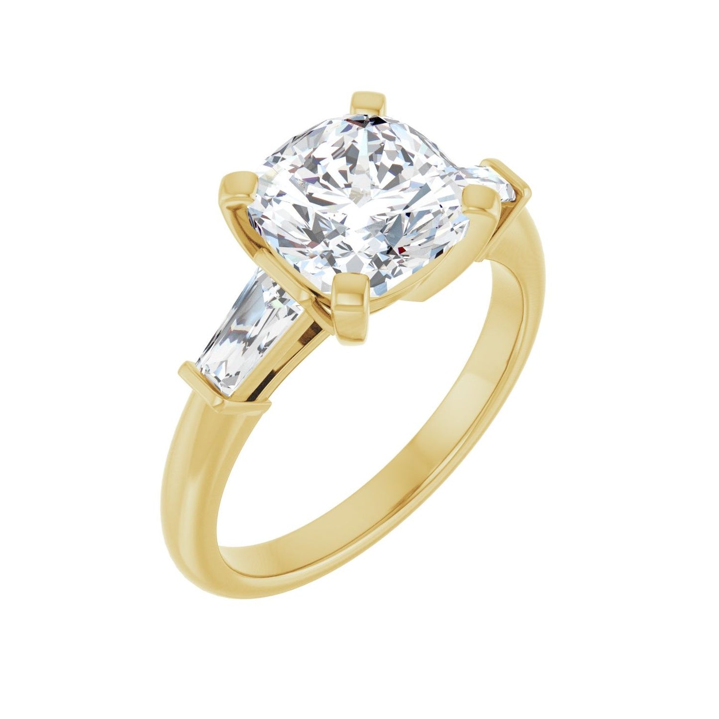 Cushion Three-Stone Engagement Ring | Metal Type=14K Yellow Gold | Center Stone Size=3 CT | Image 1