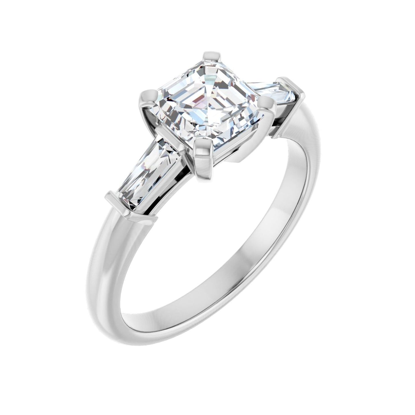Asscher Three-Stone Engagement Ring | Metal Type=14K White Gold | Center Stone Size=1 CT | Image 1