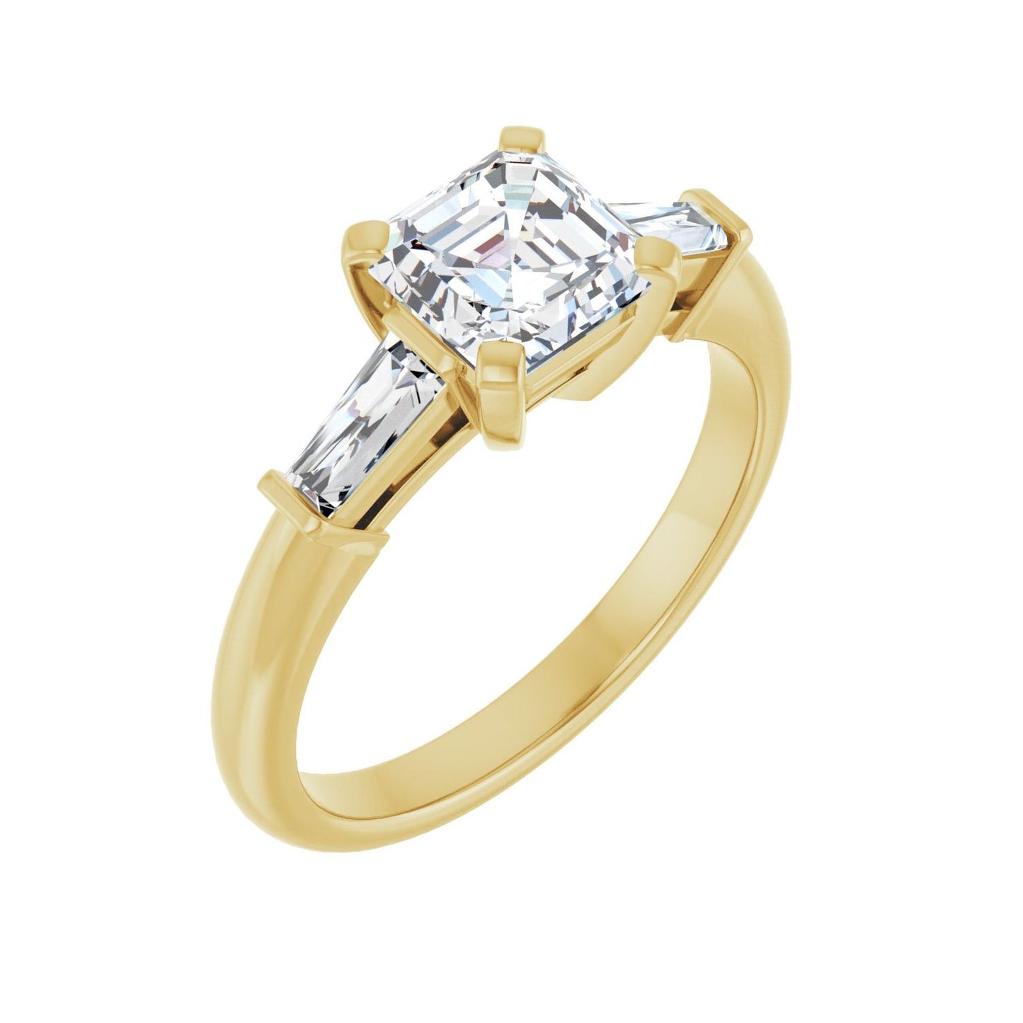 Asscher Three-Stone Engagement Ring | Metal Type=14K Yellow Gold | Center Stone Size=1 CT | Image 1
